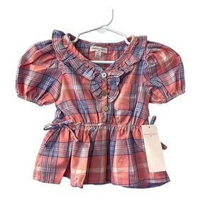 Nanette Lepore Girls 2T Plaid Ruffle Dress Short Sleeve Casual Spring
